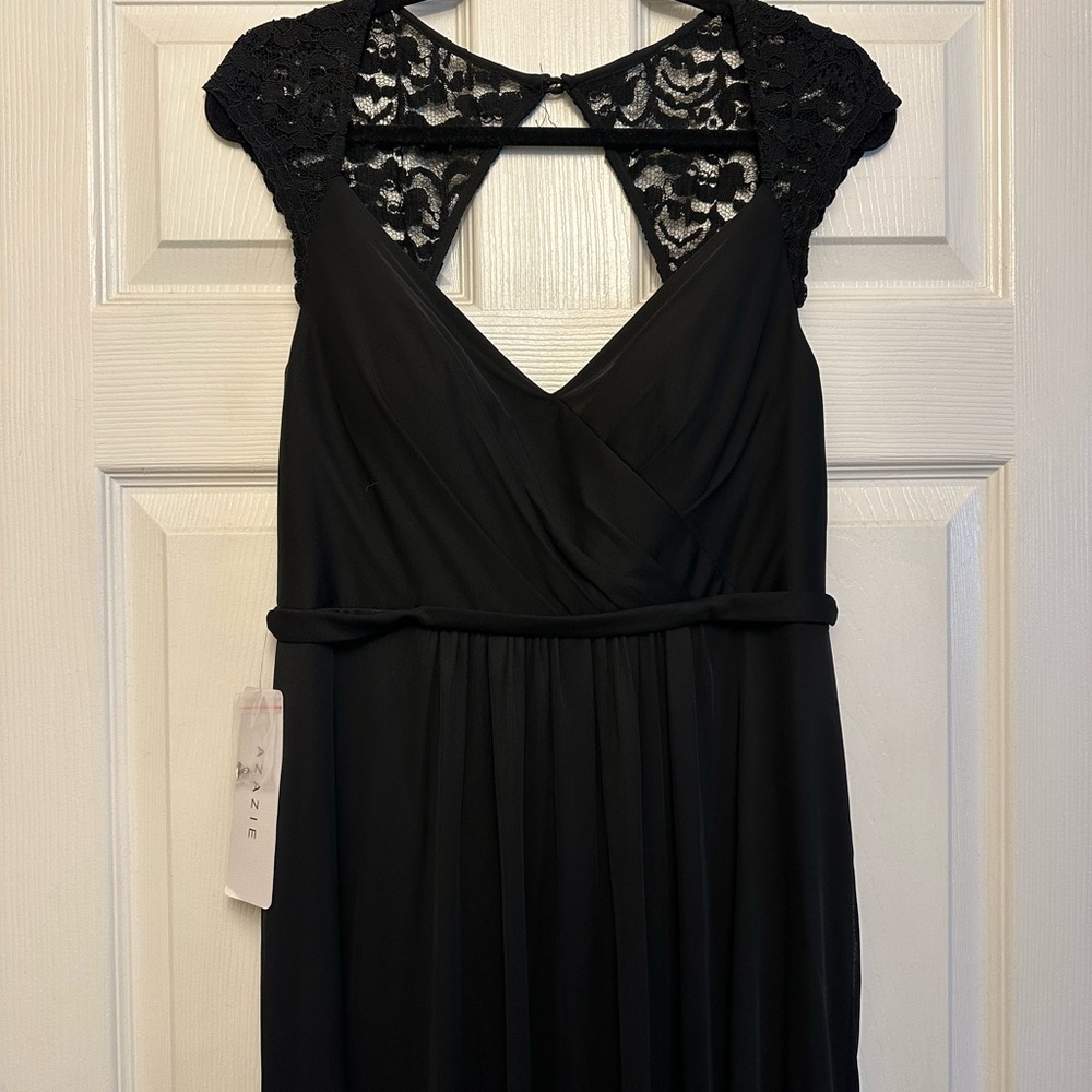 Azazie Black Lace Cap Sleeve Bridesmaid Dress